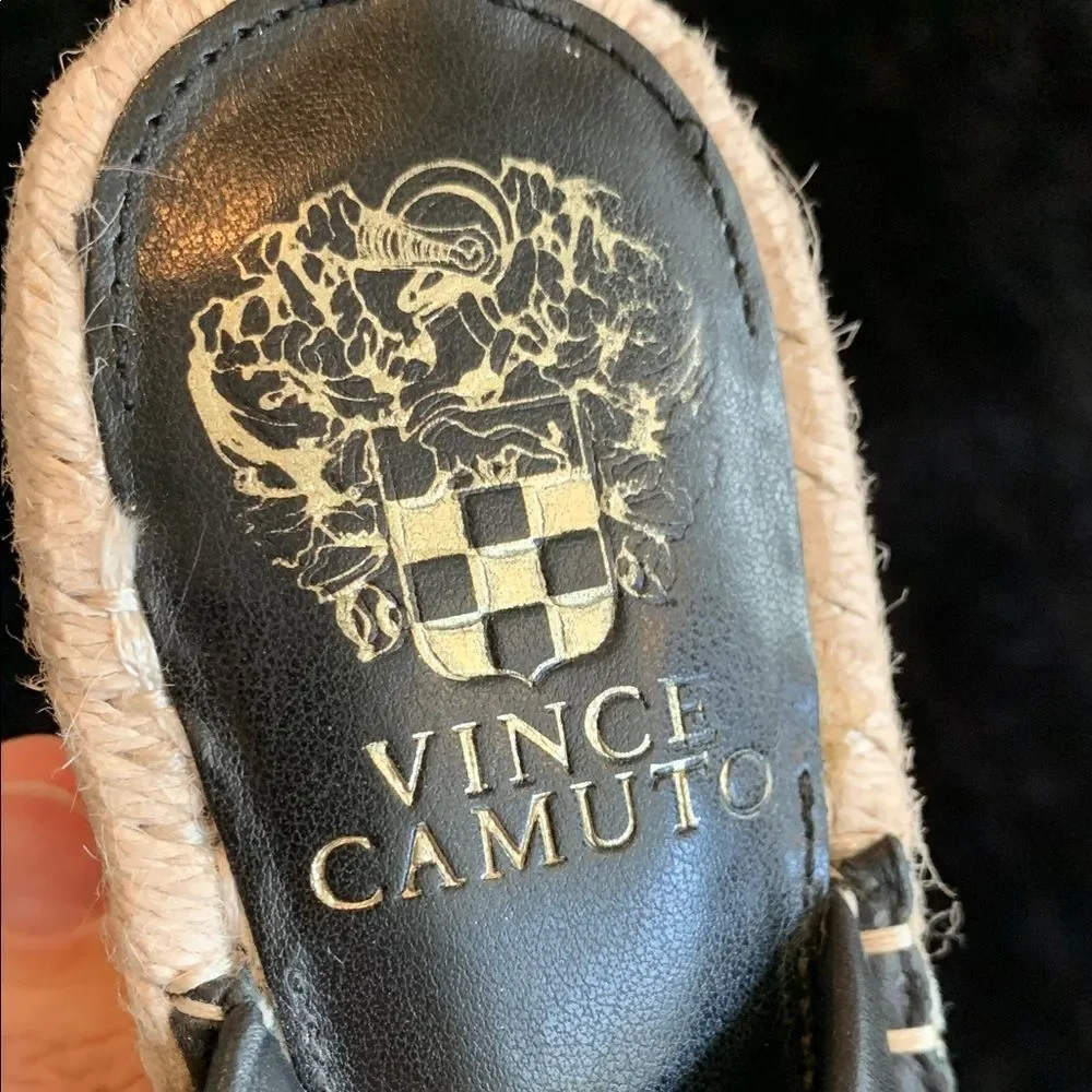 Vince Camuto Molisana Black Leather Espadrille Wedge Puffed Strap Slide 8